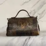Mira Brown Hieroglyphics Pattern Leather