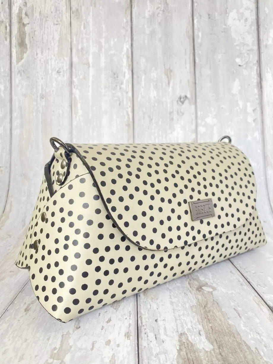 Mona Black And White Poka Dot Print Leather