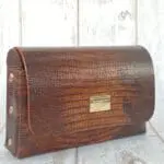 Di'ja Cognac Brown Mini Crocco Embossed Leather Gold Cognac Brown