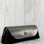 Lyla Silver And Black Mosaic Print Leather & Black Shiny Abstract Print