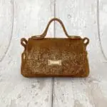 Kach Gold Glitter on Brown Suede