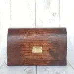Di'ja Cognac Brown Mini Crocco Embossed Leather Gold Cognac Brown