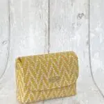 Mimz Yellow, White Herringbone Print Leather