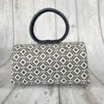 Hana Black & White Abstract Diamond Print Leather