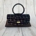 Hana Black & Bronze Squoval Abstract Print With A Metallic Bronze Leather