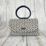 Hana Black & White Abstract Diamond Print Leather