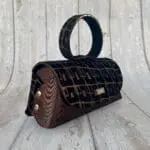 Hana Black & Bronze Squoval Abstract Print With A Metallic Bronze Leather