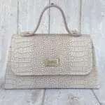 Lina Light Grey & Rose Crocodile Print Leather