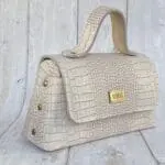 Lina Light Grey & Rose Crocodile Print Leather