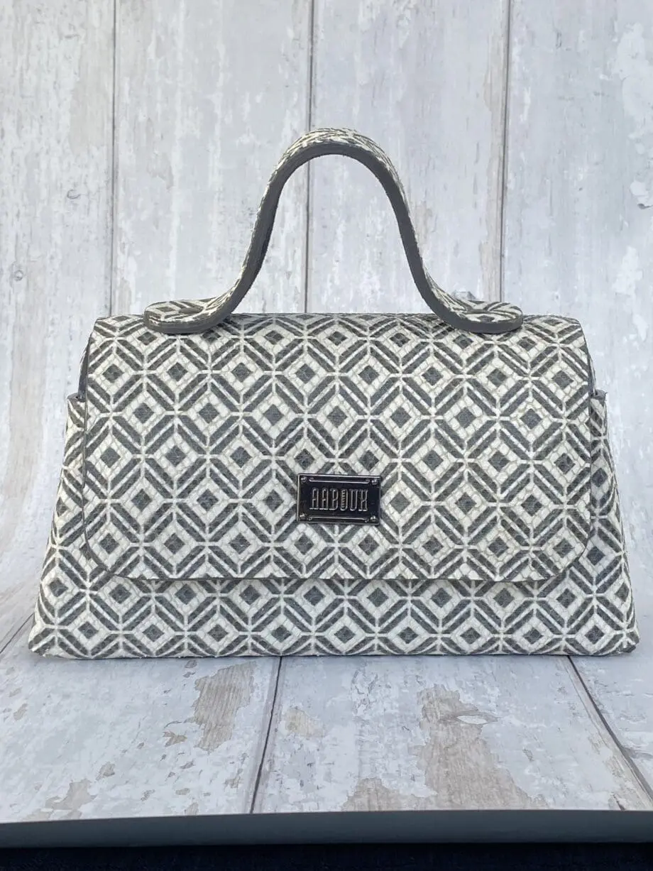 Lina Black & White Diamond Print Leather