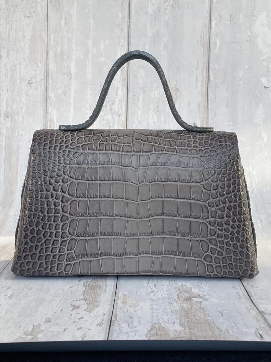 Lina Grey Two-Tone Crocodile Print Leather