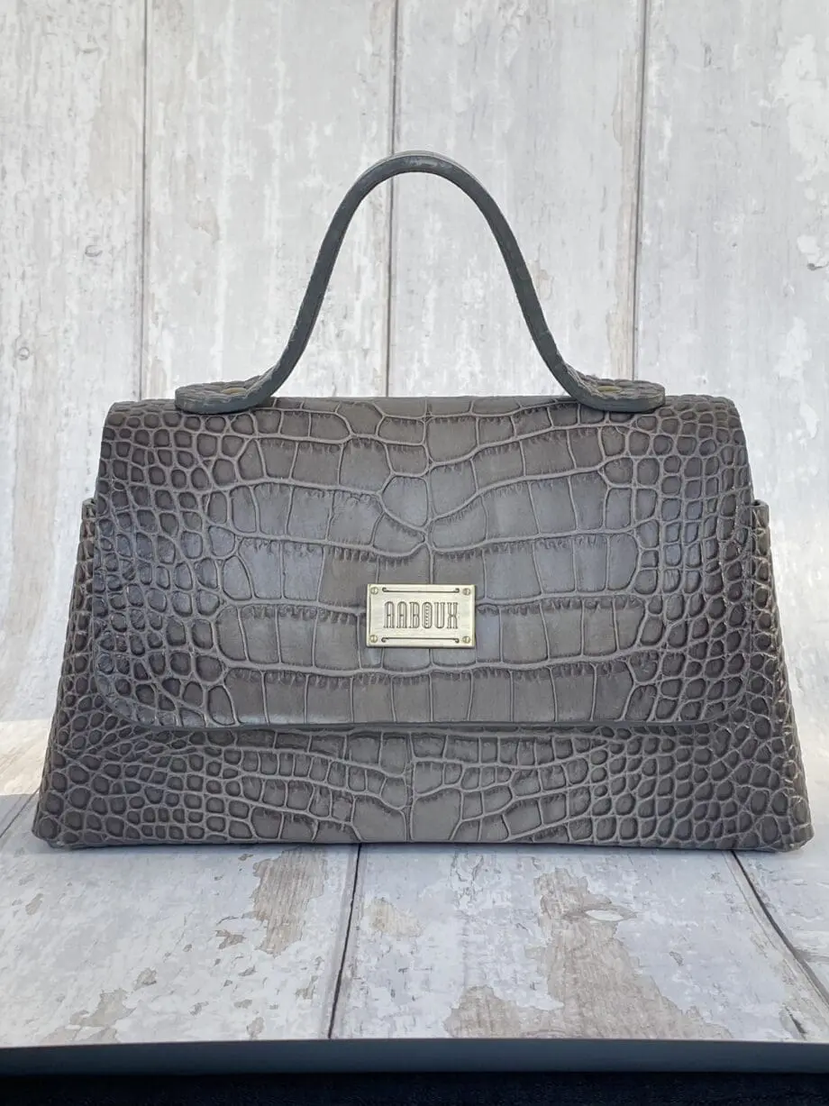 Lina Grey Two-Tone Crocodile Print Leather