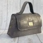 Lina Grey Two-Tone Crocodile Print Leather