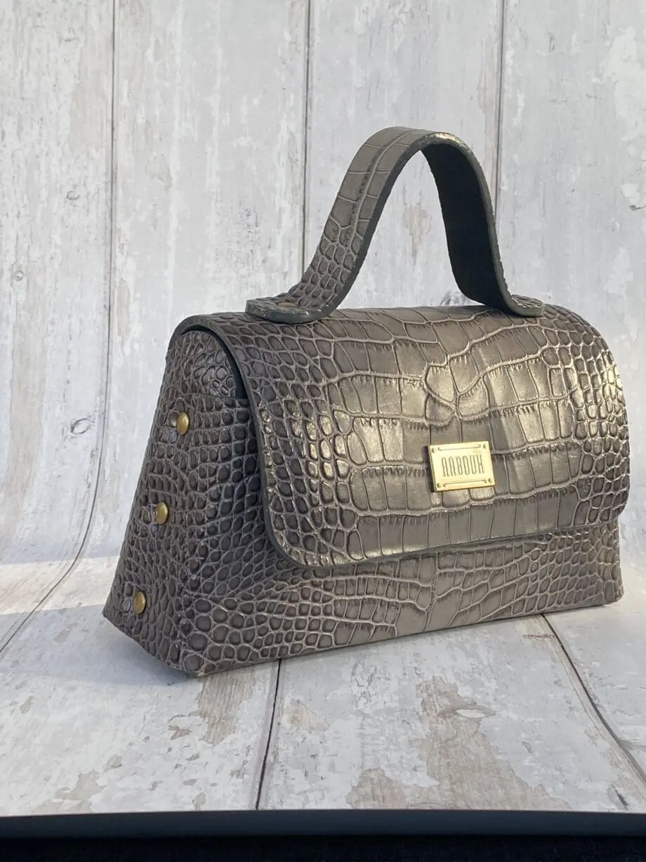 Lina Grey Two-Tone Crocodile Print Leather