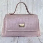 Lina Metallic Pink Woven Embossed Leather