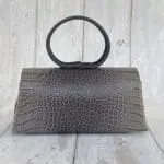 Hana Grey Two-Tone Crocodile Print Leather