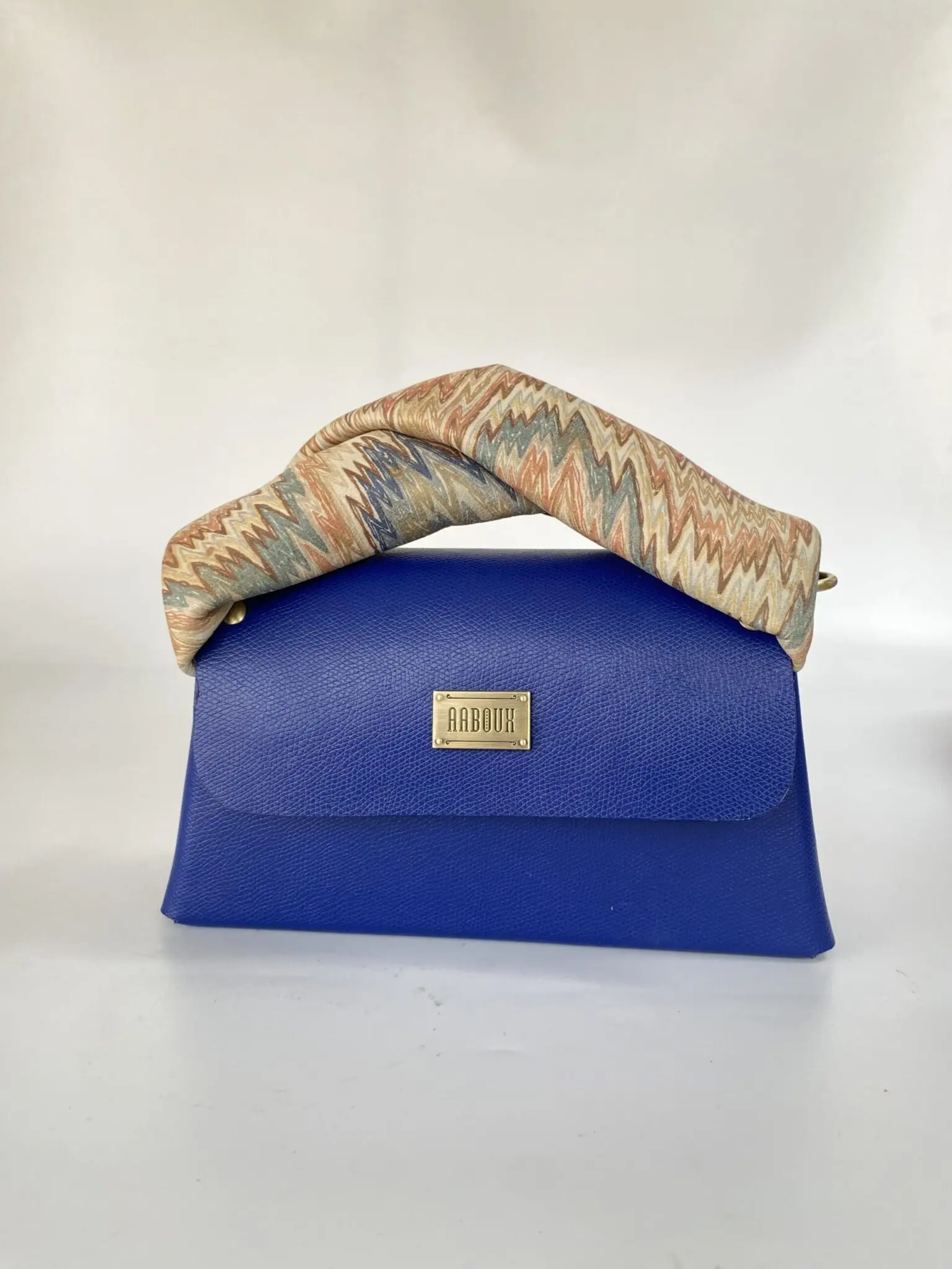 Moby Royal Blue Pebble Grain Leather Ziz-zag Multicolour