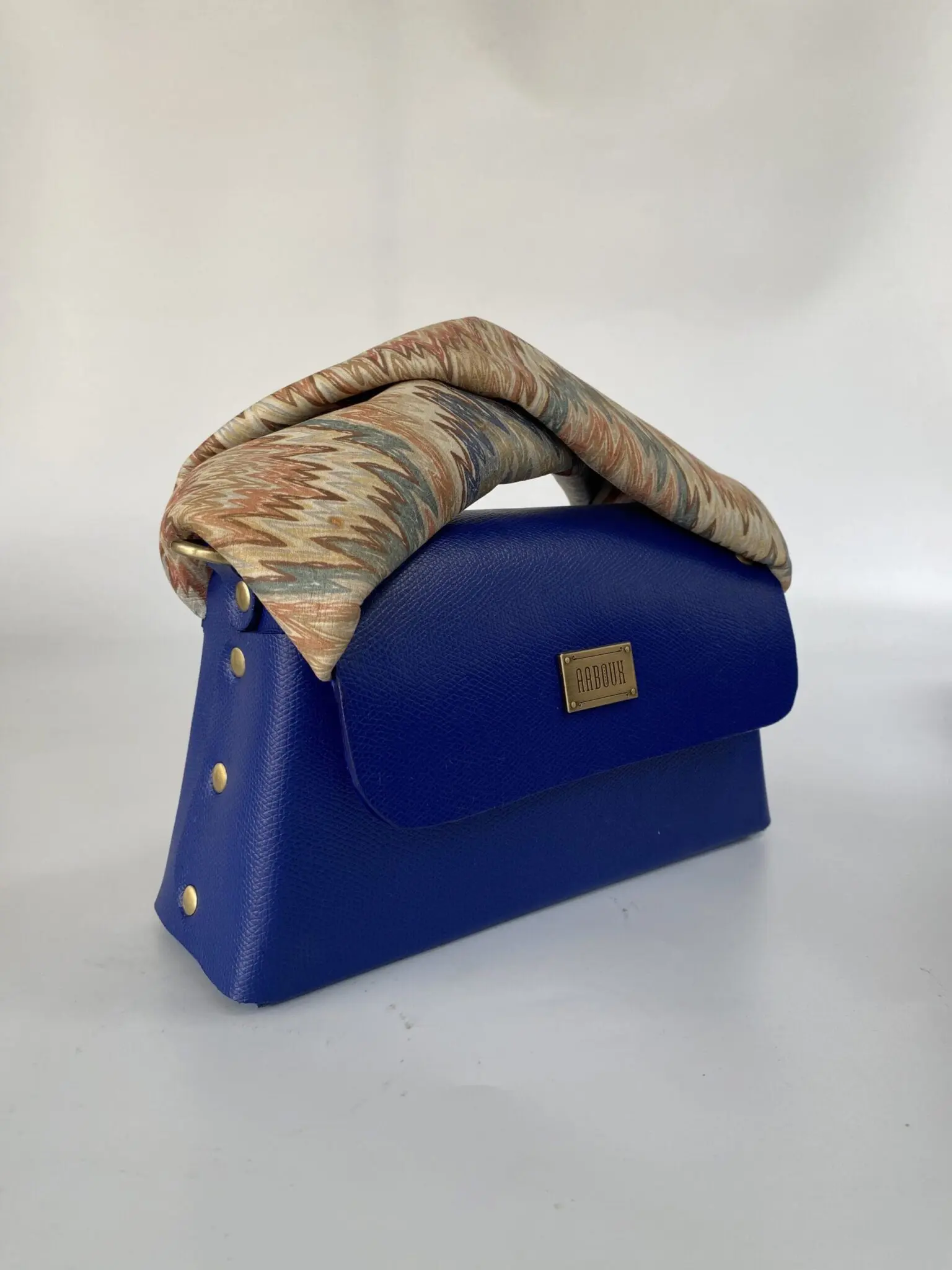 Moby Royal Blue Pebble Grain Leather Ziz-zag Multicolour