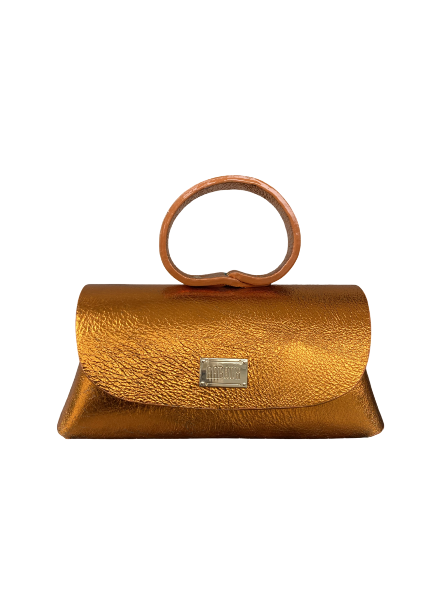 Hana Metallic Orange Crumpled Print Leather