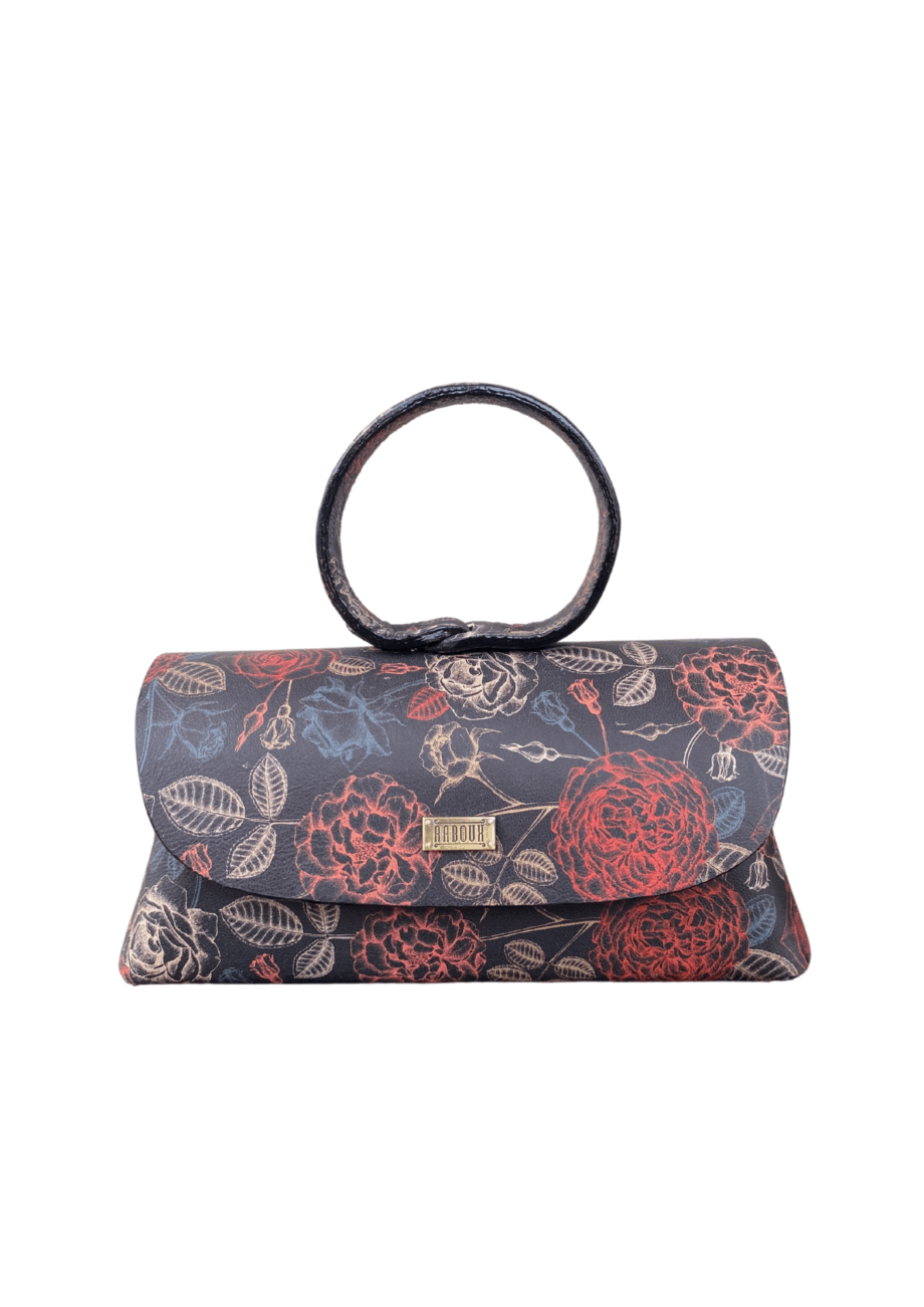 Hana Black & Multi Floral Print Leather