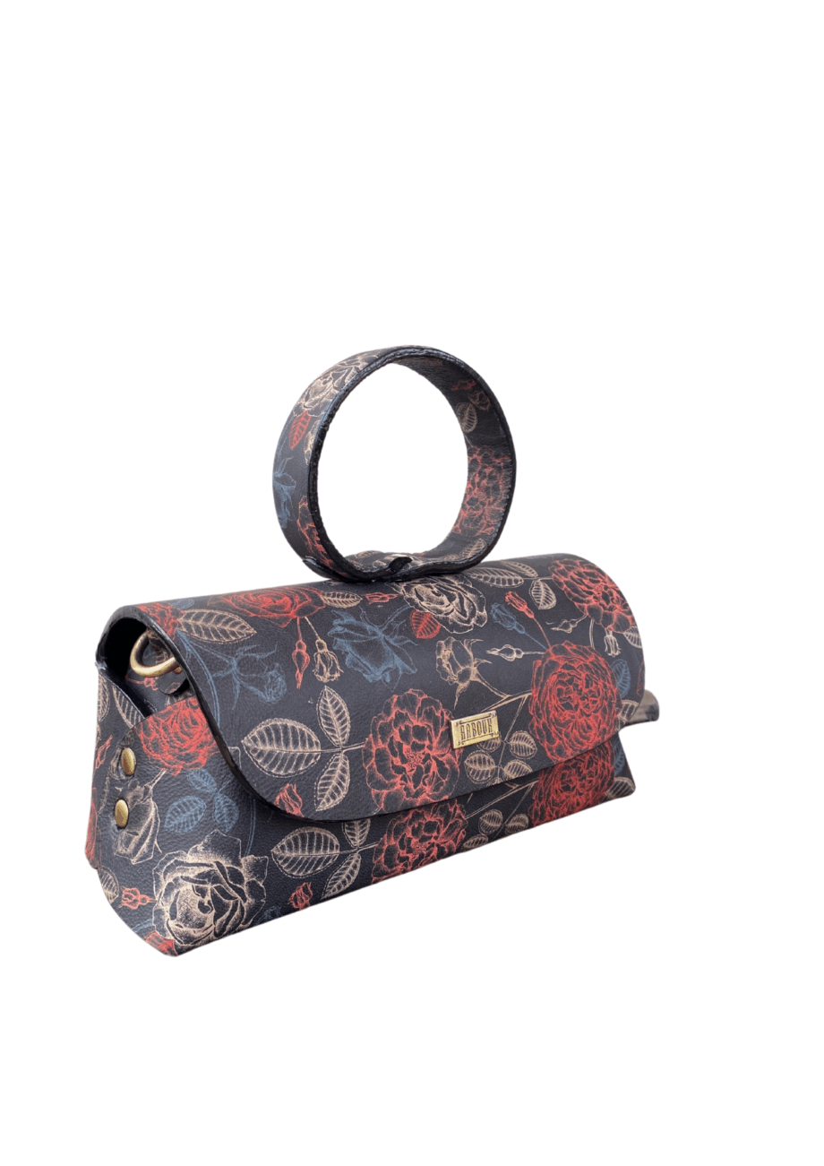 Hana Black & Multi Floral Print Leather