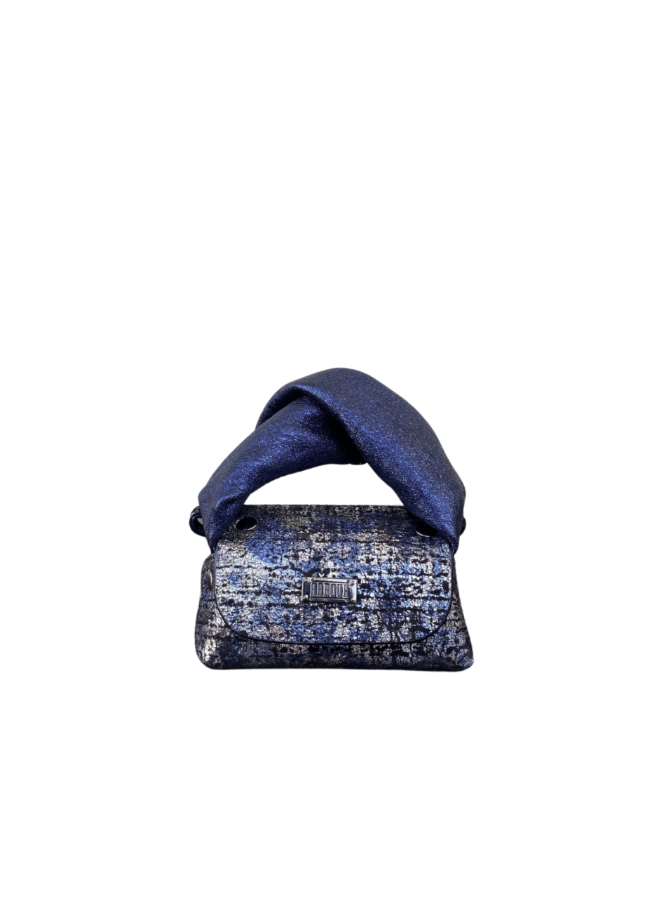 Lily Silver Tweed Effect with Blue Metallic Leather
