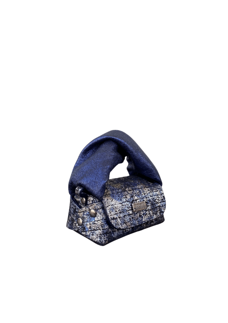 Lily Silver Tweed Effect with Blue Metallic Leather
