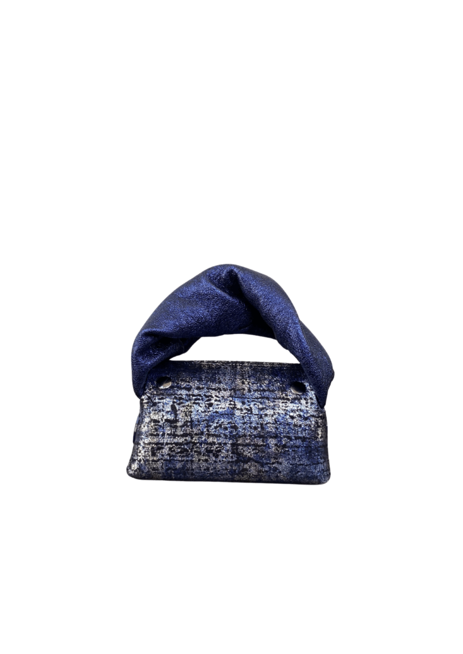 Lily Silver Tweed Effect with Blue Metallic Leather
