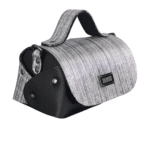 Mira Silver & Dark Grey Tweed Print & Black Nappa