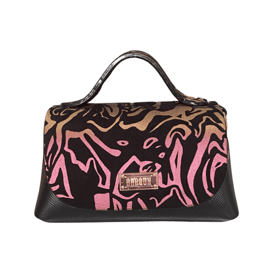 Mira Black Saffiano & Metallic Rose Abstract print