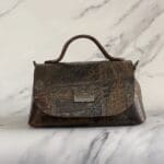Mira Brown Hieroglyphics Pattern Leather