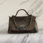 Mira Brown Hieroglyphics Pattern Leather