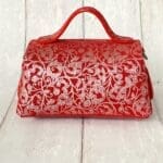 Mira Red Nappa & Silver Floral Print On Red Suede