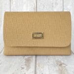 Di'ja Beige Check Embossed Leather Gold Beige