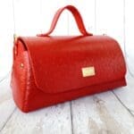 Mila Red Ostrich Print Leather