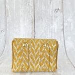Mimz Yellow, White Herringbone Print Leather