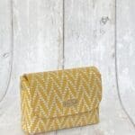 Mimz Yellow, White Herringbone Print Leather
