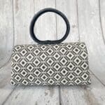 Hana Black & White Abstract Diamond Print Leather