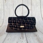 Hana Black & Bronze Squoval Abstract Print With A Metallic Bronze Leather
