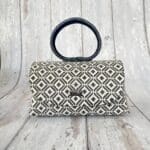 Hana Black & White Abstract Diamond Print Leather
