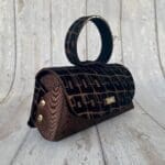 Hana Black & Bronze Squoval Abstract Print With A Metallic Bronze Leather