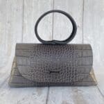 Hana Grey Two-Tone Crocodile Print Leather