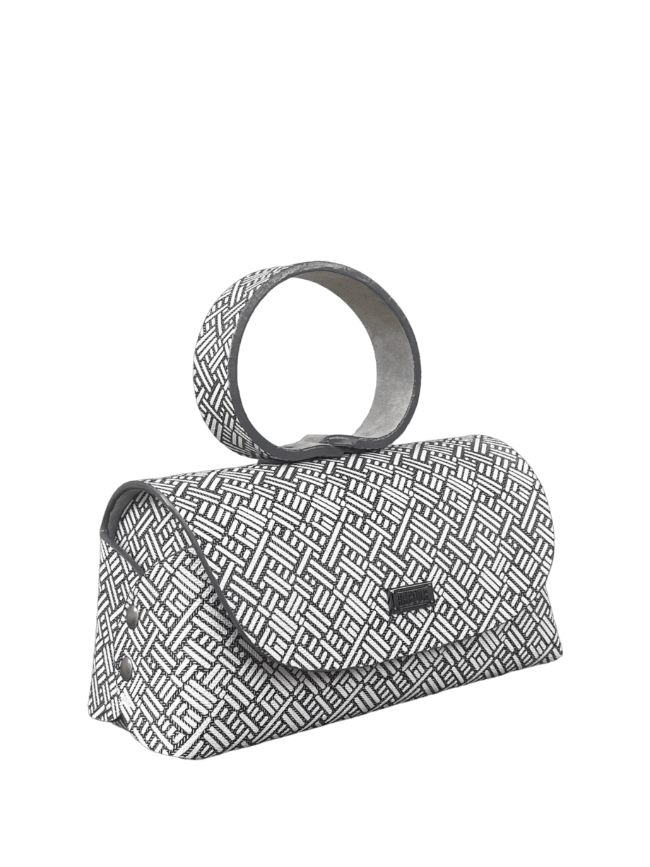 Hana Black & White Short Striped Print Leather