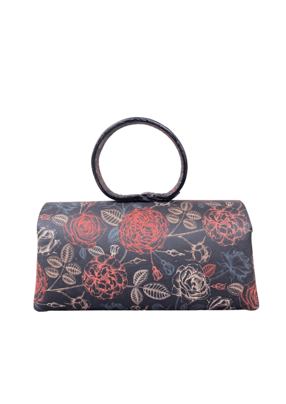 Hana Black & Multi Floral Print Leather