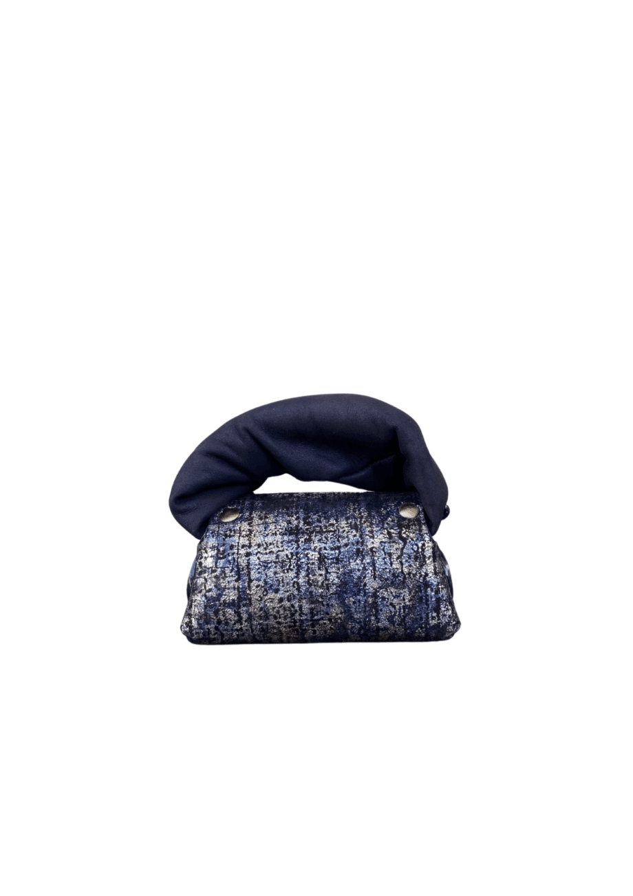 Lily Silver Tweed Effect with Blue Suede